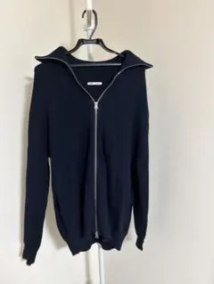 ZARA ジップアップ リブニット セーター ネイビー XLのサムネイル