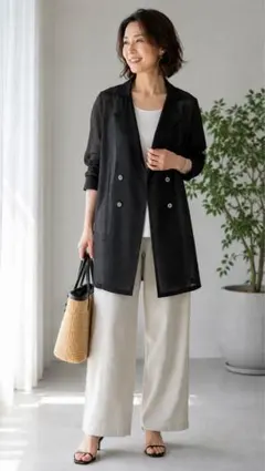 Gabardine K.T 13+ シアー素材 ダブルボタンジャケット ブラックのサムネイル