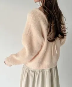 新品 JUNOAH ジュノア バックリボンニット セーター 長袖 薄ピンク XL