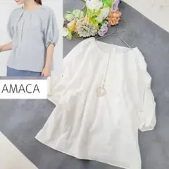 極美品＊アマカ＊白　コットンサッカープルオーバーブラウスのサムネイル