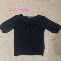 CLATHAS リボン半袖 ニット ブラック 38のサムネイル