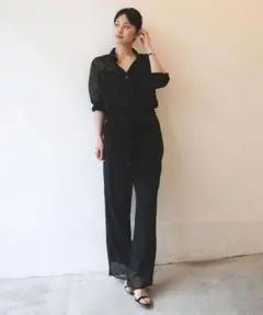 AKTE ギンガムチェックジャンプスーツブラック