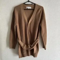 ロペピクニックリブ編みブラウンカーディガン 長袖 ベルト付き