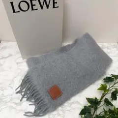 LOEWE ロエベ モヘヤ ウール マフラー グレー アナグラム レザーパッチ LOEWE ロエベ モヘヤ ウール マフラー グレー アナグラム レザーパッチ