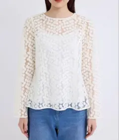 ロペピクニックレース長袖シャツ ホワイト