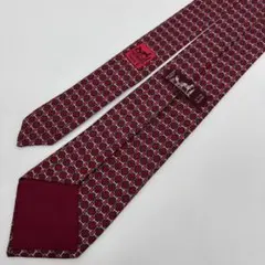 エルメス ネクタイ 総柄 幾何学模様 ワインレッド ホワイト SILK 100%