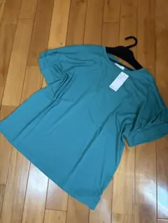 ☆新品☆ベルーナ 二の腕ほっそりフリルひんやりカットソーTシャツ ブルーグリーンのサムネイル
