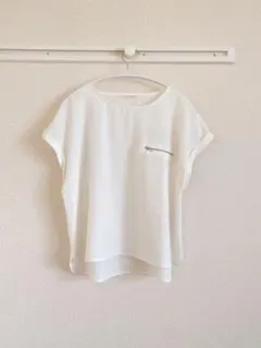 PAGEBOY 白　ゆったり フレンチスリーブ カットソー 胸元チャック