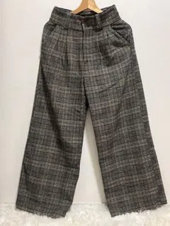 チェック柄ハイウエストワイドパンツ