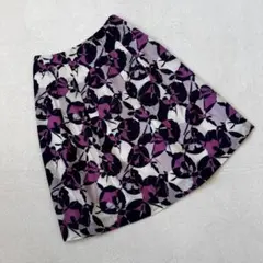 自由区 ジユウク パープル 総柄 花柄 シフォン スカート サイズ36 S