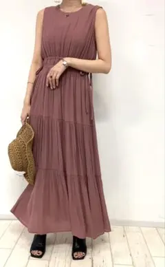 イング　サイドリボン楊柳　ノースリーブ　ワンピース　ピンク　M