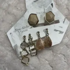 イヤリング　ノンホール　3ペアセット ベージュ