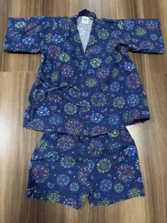 花火柄 ネイビー甚平 浴衣　110 男の子