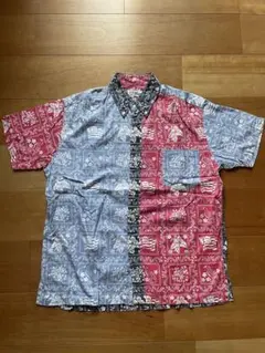 好配色！ 】 テロ感 アロハシャツ 総柄 オーバーサイズ ネイビー バイ 