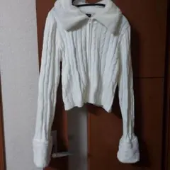 SHEIN ホワイト ケーブルニットカーディガン