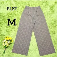 【プラステ】パンツ　M　ブラウン　グレンチェック柄　ワイド　カジュアル