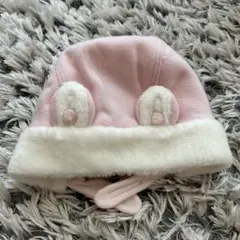 ミキハウス ウサギ耳付き ベビー帽子 ピンク