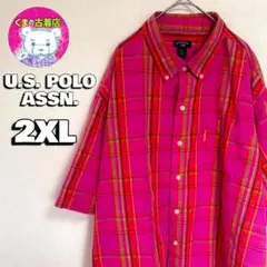 usa古着 U.S. POLO ASSN. 半袖シャツ 2XL ピンク オレンジのサムネイル
