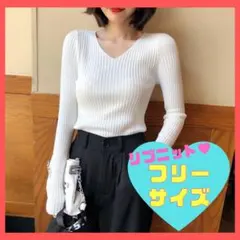 リブニット Ｖネック オシャレ シンプル 薄リブニット 韓国 合わせやすい