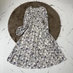 FRAY I.D✨極美品　花柄ロングワンピース Aライン フレア　長袖　パフ袖