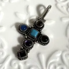 天然石 マルチカラー クロス ペンダントトップ シルバー925 刻印