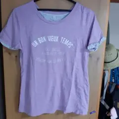 ＊ベルメゾン＊うすむらさき色にロゴ刺繍&プリント入りの半袖Tシャツ＊のサムネイル