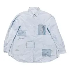 レア！ポケット付き！アートプリント 長袖シャツ ライトブルー