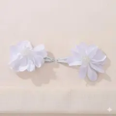キッズ ヘアクリップ 2個セット ホワイト 花モチーフ パール付き 髪留め