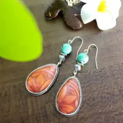 バリ島 シルバーアクセサリーピアス ブルーシェル❀ターコイズ No.448-A
