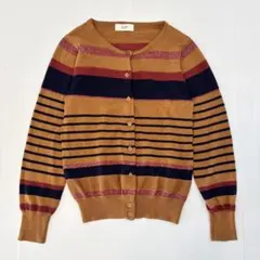 BEAMS HEART カーディガン ニット ボーダー 長袖 ブラウン