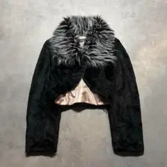 00s short length black fur jacket y2k