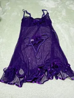 未使用美品✧紫パープル/レース&フリル/スリップとTバック2点セット