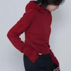 EMMA CLOTHES フーディクロップドニット レッド
