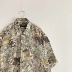 90s~ ヴィンテージ レトロ 古着 半袖シャツ 総柄 個性的 くすみカラー 燻