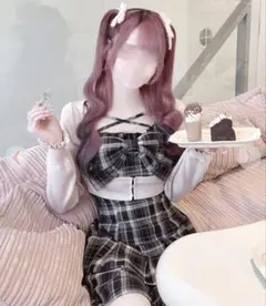 HONEYMEW ビッグリボンチェックアンサンブルプリーツワンピース F