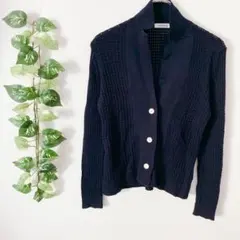 【M】 ニューヨーカー カーディガン メッシュ ニット 長袖 紺 綿 日本製