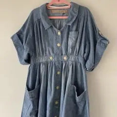 Balcony and Bed Denim ストライプ半袖ワンピース ヒッコリーのサムネイル