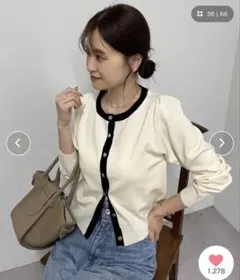 美品！Chrie chuu 金ボタン配色ニットカーディガン ホワイト×ブラック