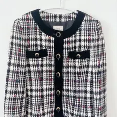 ボッサノバ ジャケット ノーカラー 千鳥格子【M】白黒 ツイード レディース