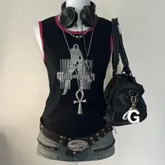 ❤︎00s サイケデリック Y2K 平成ギャル ピンク 人物柄 タンクトップ