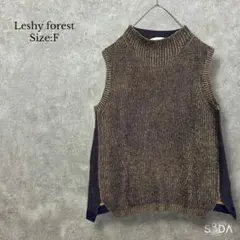 レーシーフォレスト【F】ハイネック 配色ニットベスト イエロー ネイビー