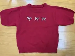 リボン パール 半袖 ニット トップス レッド