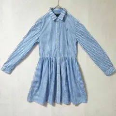 ポロラルフローレン シャツワンピース 青 水色 白 ホワイト 綿 ストライプ