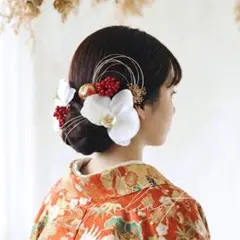胡蝶蘭 赤い実 髪飾り ／成人式 結婚式 和装 ヘッドパーツ 126