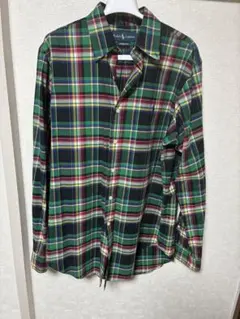 【美品】ラルフローレン　ネルシャツ　薄手　緑系チェック柄　長袖　サイズL相当