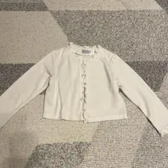 ミキハウス ホワイト フリル付きカーディガン 120