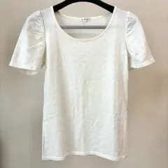 ハニーズ 白 半袖Tシャツ 花柄刺繍 パフスリーブ Mのサムネイル