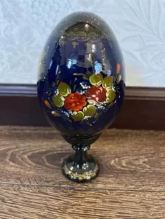 木製卵型置物 花柄スタンド付き　エッグ　イースターエッグ　ロシア製