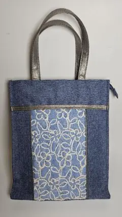 ◆週末SALE◆デニムブルー刺繍トートバッグ　ブラウンの出品もあります♪