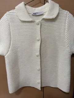 ZARA アイボリー 襟付きニット 半袖